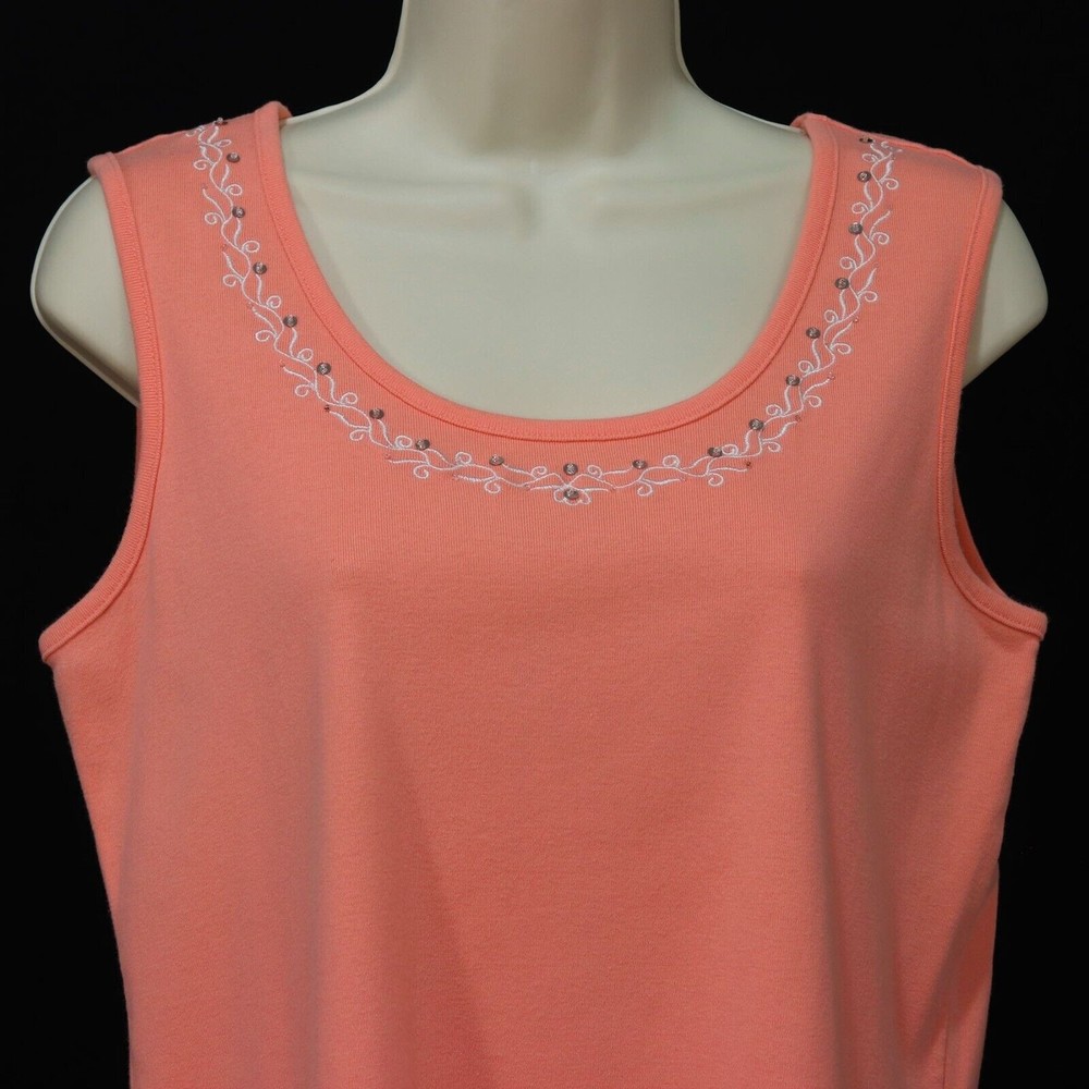 Sag Harbor Women's Embellished Tank Top S Small Pink Beads Sequins Embroidered - Picture 2 of 8